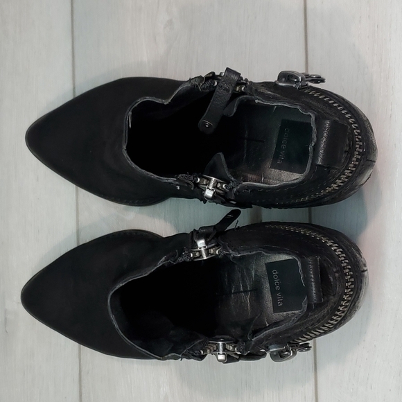 Dolce Vita Women Moto Leather Double Zip Heels Boots shoes sz 7.5 - Picture 7 of 14